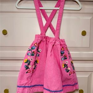 Mini Boden Pink Embroidered Kids Skirt with Suspenders